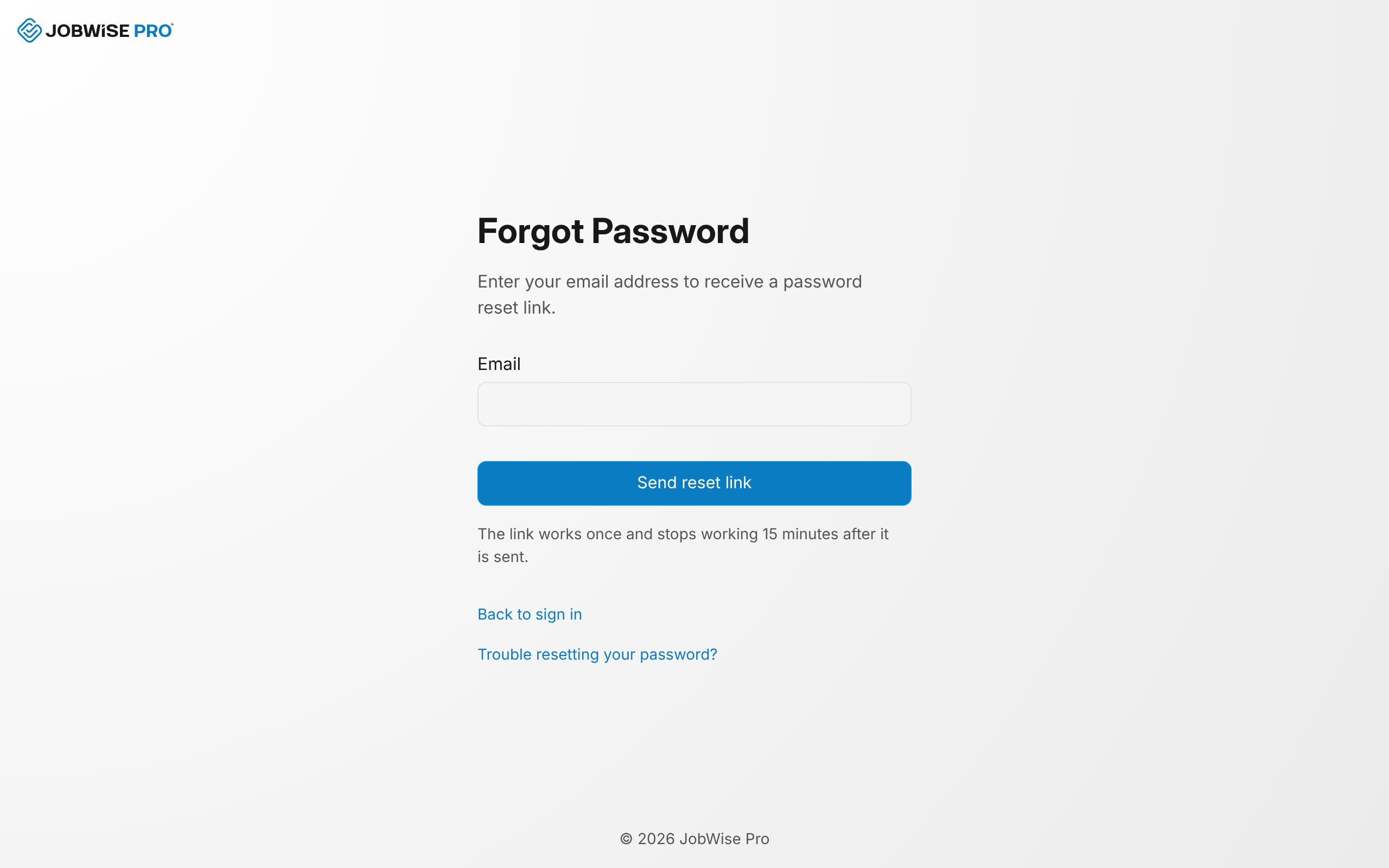 The forgot-password page with the Email field and the Send reset link button