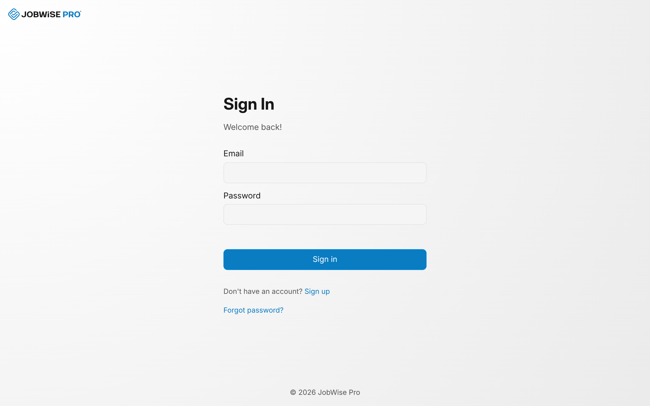 The sign-in page with the Email and Password fields and the Sign in button