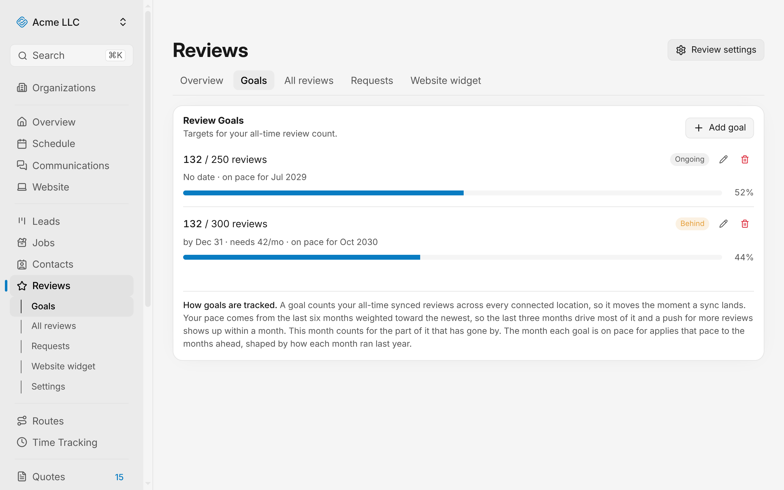 Review goals list