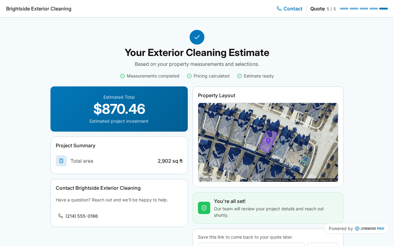 The estimate appears, priced from your rates.